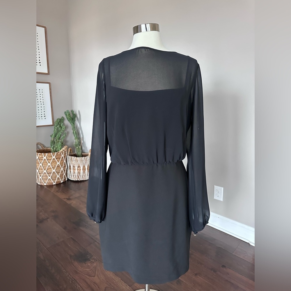 Banana Republic Little Black Dress Sheer Long Sleeve Georgette Mini 14 Tall NWT